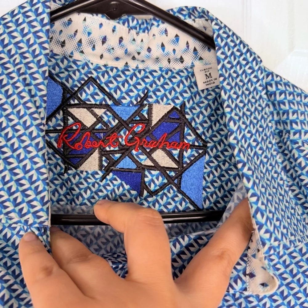 Sz M Robert Graham Classic Fit Blue Button Up Dress Shirt NWOT $498 MSRP